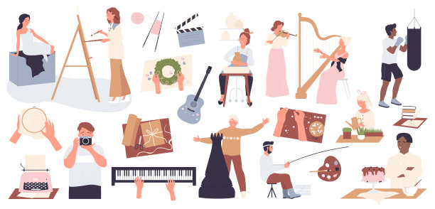 创意艺术爱好集，艺术家们演奏乐器，创意观念图片下载