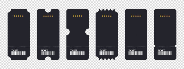 电影，电影，音乐会门票图标集-不同的矢量插图孤立在透明的背景上图片下载