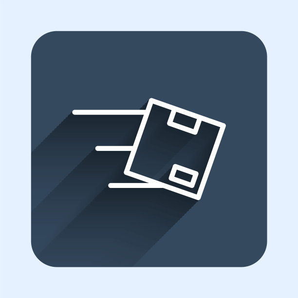 白线位置与纸箱图标隔离与长阴影背景。送货服务，物流运输，配送。蓝色方块按钮。向量图片下载