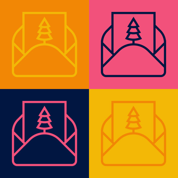 波普艺术线信封与圣诞派对邀请卡图标孤立的颜色背景。圣诞快乐，恭贺新禧。向量图片下载