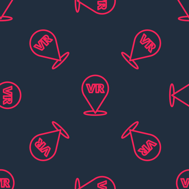 红线虚拟现实图标孤立无缝模式上的黑色背景。未来VR抬头显示设计。向量图片下载