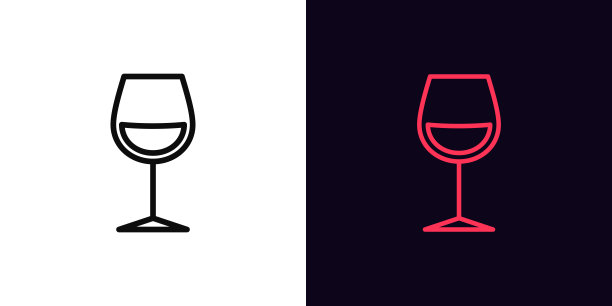 轮廓酒杯图标，具有可编辑的笔画。酒杯标志，酒饮象形图片下载