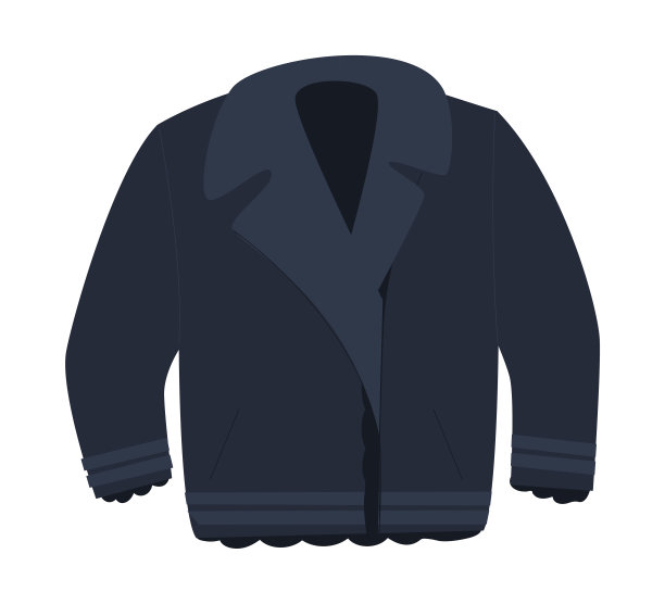 黑色人造革机车夹克。冬季时尚的机车夹克。平面向量图片下载