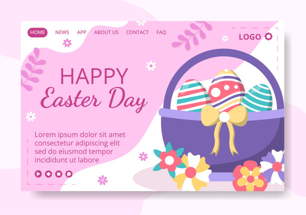 快乐复活节登陆页面模板平面插图可编辑的广场背景，适合社交媒体，贺卡或网络广告图片下载