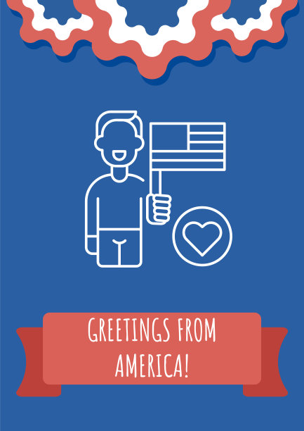 发送问候从美国明信片与线性字形图标图片下载