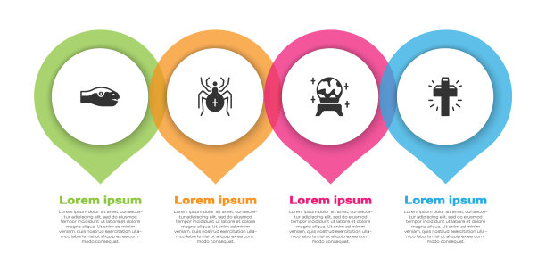设置蛇，蜘蛛，魔术球和基督教十字架。业务信息模板。向量图片下载