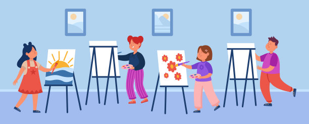 卡通儿童在绘画课上表现平平图片下载