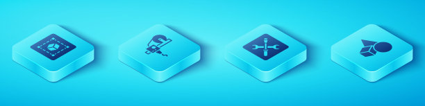 设置等距几何图形立方体，3D打印机，基本几何形状和设置图标。向量图片下载