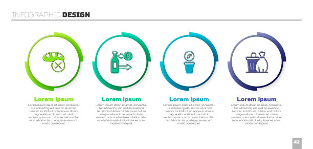 集捐赠食品、接待玻璃瓶、钱袋、垃圾桶为一体。业务信息模板。向量图片下载