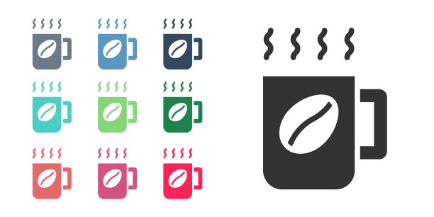 黑咖啡杯图标孤立在白色背景。茶杯。热喝咖啡。设置图标丰富多彩。向量图片下载