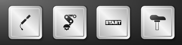 设置自行车气泵，变速器自行车后方，彩带在终点线和座位图标。银广场按钮。向量图片下载