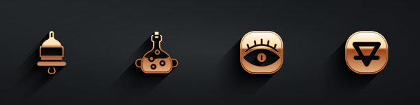 设置铃声，毒药瓶，石匠和地球元素图标长阴影。向量图片下载