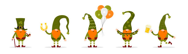 圣帕特里克日侏儒。可爱的小妖精，带有节日的元素。矢量插图在平面卡通风格。爱尔兰节日的手绘小矮人图片下载