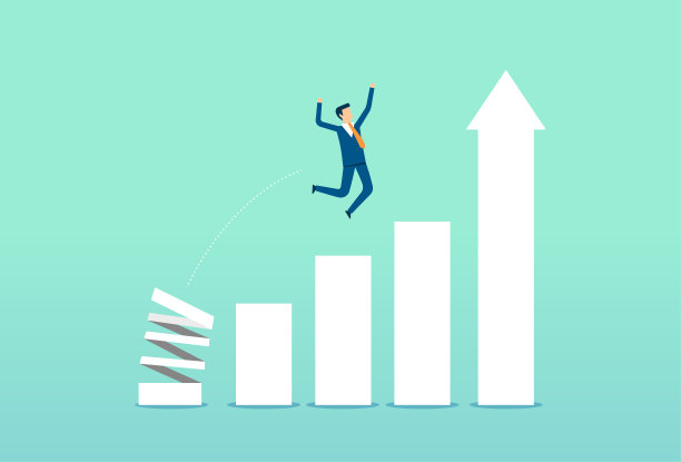 商人从跳板上跳下来，回到最高点，成长的条形图，股票市场上升，最高点图片下载