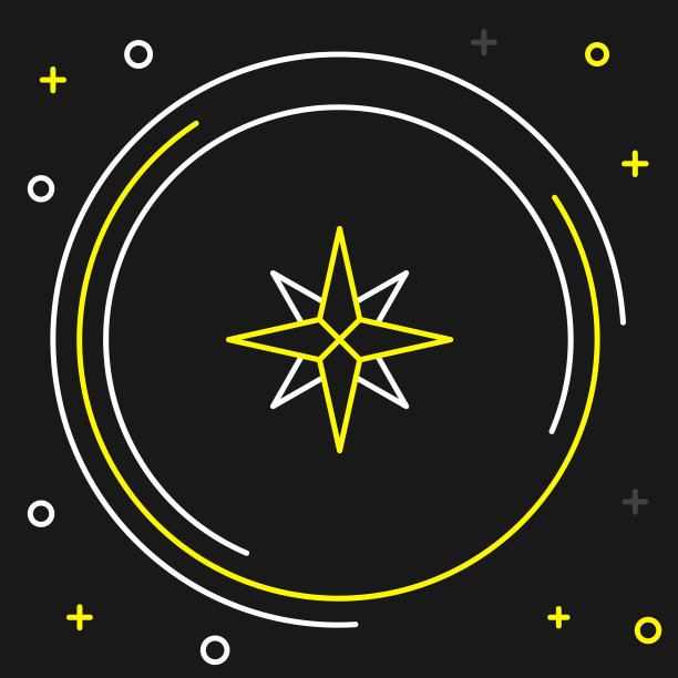 线风玫瑰图标孤立在黑色背景上。指南针图标的旅行。导航设计。色彩斑斓的轮廓的概念。向量图片下载