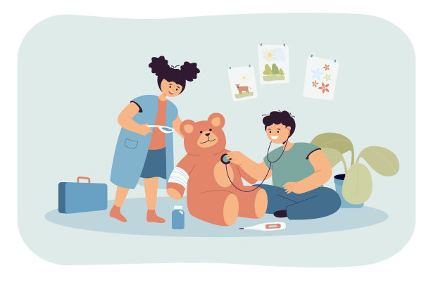 可爱的孩子在一起玩医生游戏图片下载