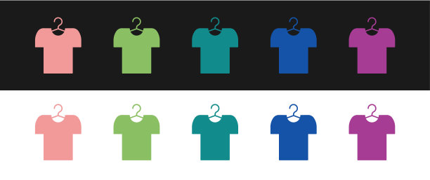 设置t恤在衣架图标孤立的黑色和白色背景。向量图片下载