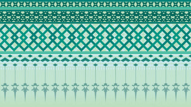 几何图案设计抽象背景，绿色东方几何图案，地毯，织物，二维插图图片下载