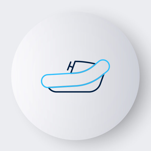 线充气船与舷外马达图标孤立在白色背景上。色彩斑斓的轮廓的概念。向量图片下载