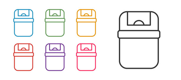 设置行垃圾桶图标孤立在白色背景上。垃圾桶的迹象。回收篮图标。办公室垃圾图标。设置图标丰富多彩。向量图片下载