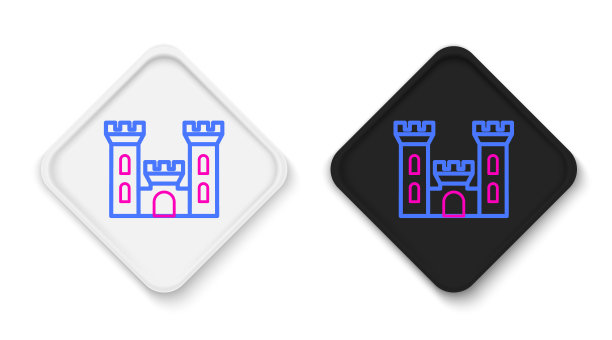线城堡图标孤立在白色背景上。有塔的中世纪堡垒。防止敌人。城市的可靠性和防御能力。色彩斑斓的轮廓的概念。向量图片下载