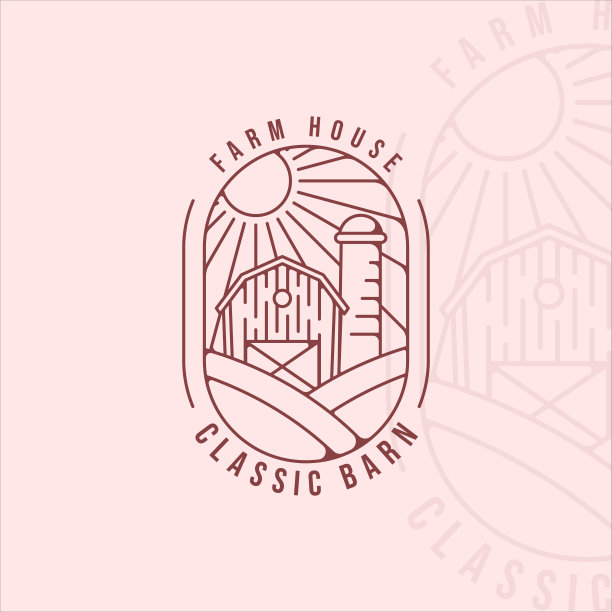 经典谷仓符号线条艺术简单极简矢量插图模板图标图形设计。农场房屋和牲畜的标志和符号的专业农民与徽章和排版图片下载