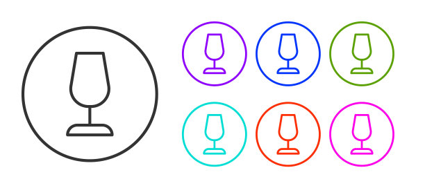 黑线易碎的玻璃符号为送货箱图标孤立在白色背景。设置图标丰富多彩。向量图片下载