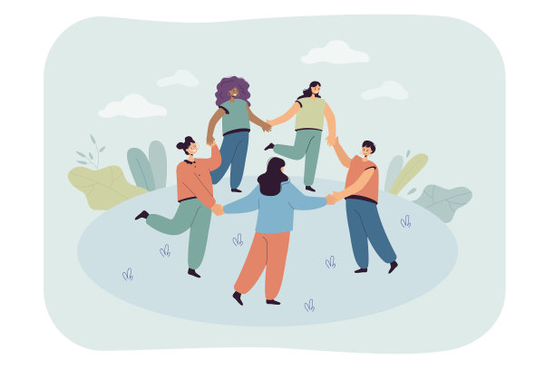 快乐的卡通人物一起跳圆舞图片下载