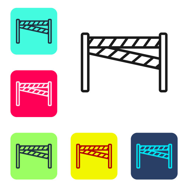 黑线犯罪现场图标孤立在白色背景上。设置彩色方块按钮图标。向量图片下载