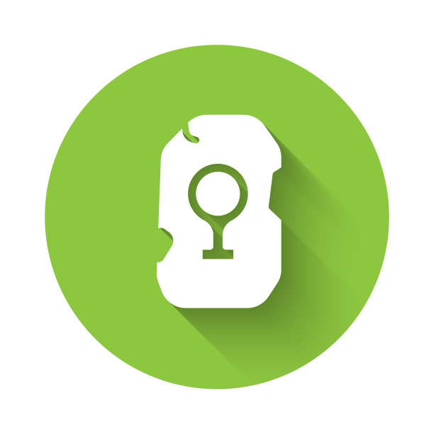 白色魔法符文图标孤立与长阴影背景。符文石头。绿色圆圈按钮。向量图片下载