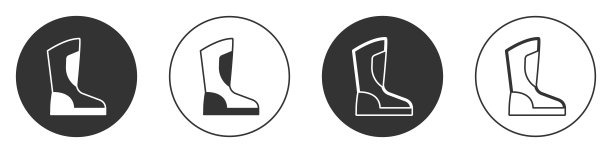 黑色火靴子图标孤立在白色背景上。圆按钮。向量图片下载