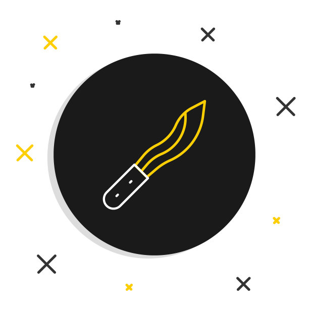 线条弯刀或大刀图标孤立在白色背景上。色彩斑斓的轮廓的概念。向量图片下载