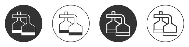 黑色传统的酿造容器在啤酒厂图标孤立在白色背景上。啤酒酿造过程。酒厂,啤酒厂。圆按钮。向量图片下载