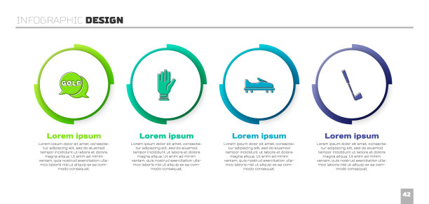设置高尔夫球标、手套、鞋和球杆。业务信息模板。向量图片下载