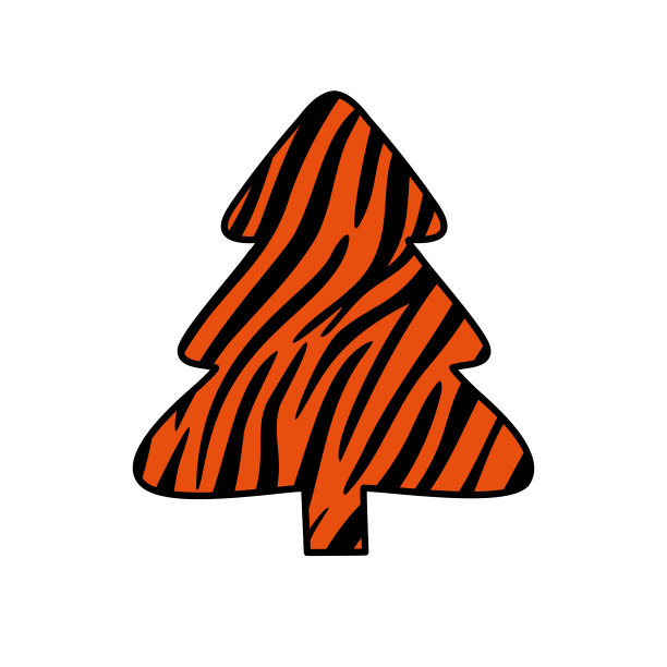 印有老虎图案的圣诞树。收集的圣诞树与老虎图案。横幅，明信片，贺卡的新年设计的彩色插图。矢量插图。图片下载