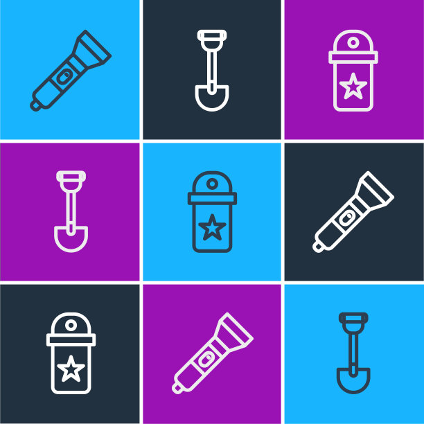 设置线路手电筒，Chevron和Sapper铲图标。向量图片下载