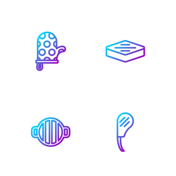 排肋排，烧烤架，烤箱手套和牛排。渐变颜色图标。向量图片下载