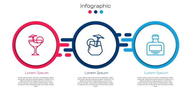 成套鸡尾酒和威士忌酒瓶。业务信息模板。向量图片下载