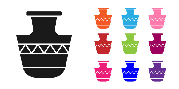 黑色古代双耳罐图标孤立在白色背景上。设置图标丰富多彩。向量图片下载