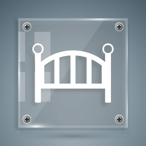 白色婴儿床摇篮床图标孤立在灰色背景。方形玻璃面板。向量图片下载