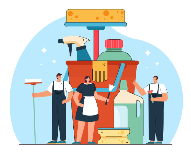 小小的清洁工团队和巨大的专业人员图片下载