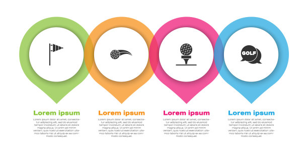 将高尔夫旗、球放在球座和标签上。业务信息模板。向量图片下载