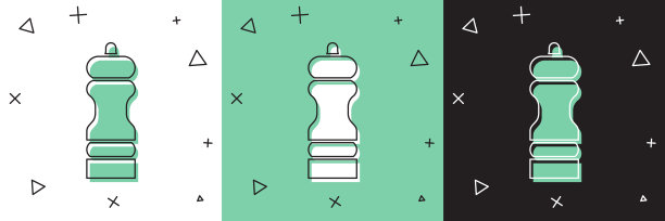 设置胡椒图标孤立在白色和绿色，黑色背景。烹饪的香料。向量图片下载