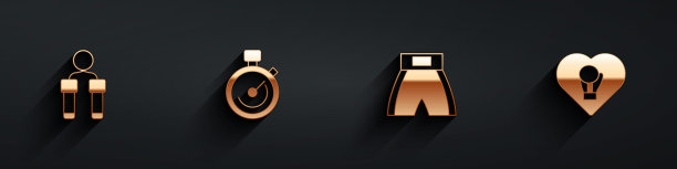 设置跳绳，秒表，拳击短和手套图标与长阴影。向量图片下载