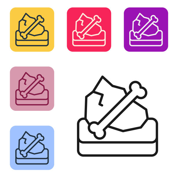 黑线考古图标孤立在白色背景上。设置彩色方块按钮图标。向量图片下载