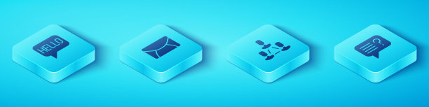 设置不同语言的等距Hello，邮件和电子邮件，未知搜索和员工层次结构图标。向量图片下载