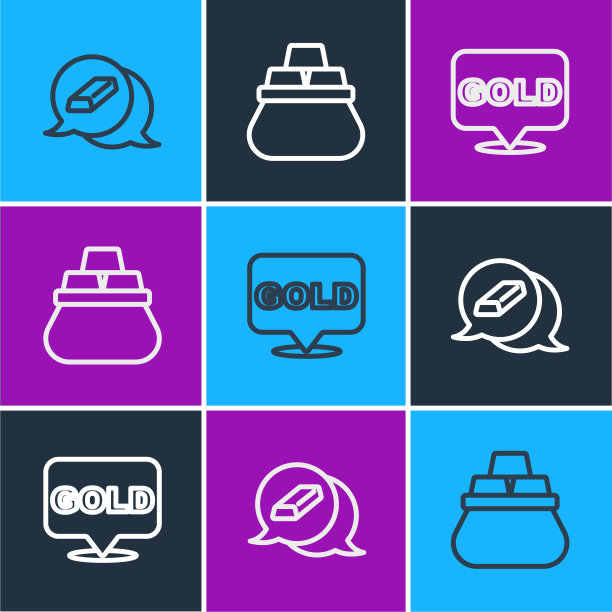 设置线金条，和袋的黄金图标。向量图片下载