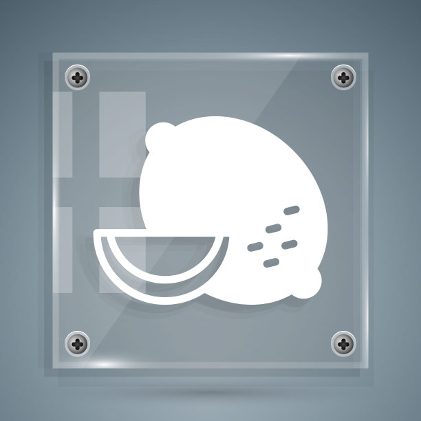 白色柠檬图标孤立在灰色背景上。方形玻璃面板。向量图片下载