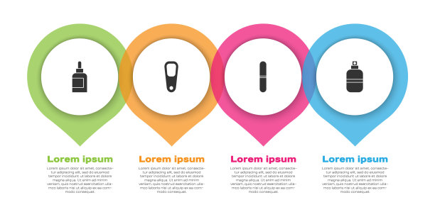 设置乳霜或乳液化妆品管，浮石脚，指甲锉和香水。业务信息模板。向量图片下载