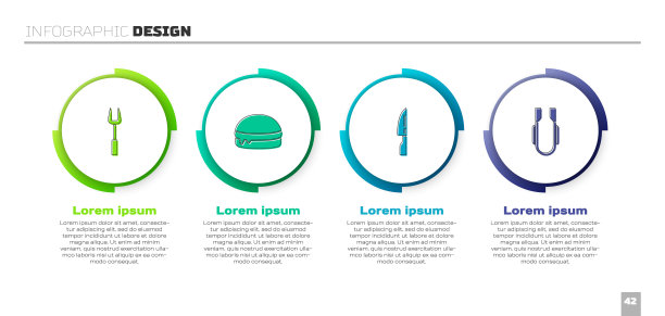 设置烧烤叉，汉堡，刀和肉钳。业务信息模板。向量图片下载